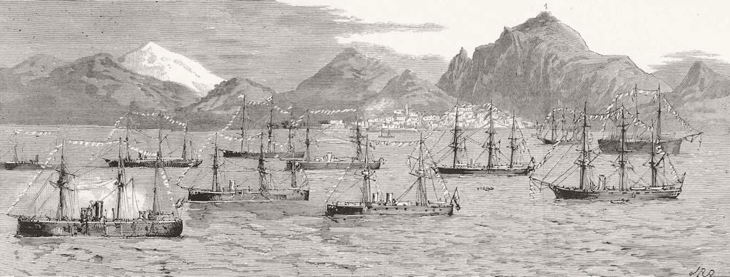 CHILE. Pacific fleet celebrating jubilee, Coquimbo 1887 old antique print